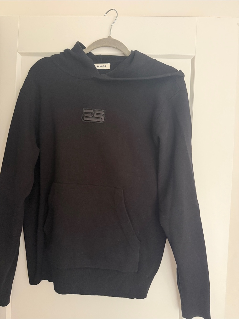 Sandro Men’s Black Crewneck Hooded Sweater with Subtle Logo